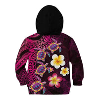 Hawaiian Turtles and Plumeria Kid Hoodie Polynesian Art Tribal Tattoo Cerise