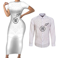 Custom New Zealand Football Couples Matching Short Sleeve Bodycon Dress and Long Sleeve Button Shirt The Whites-Sporty T90 Style - Polynesian Pride