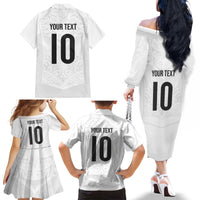 Custom New Zealand Football Family Matching Off The Shoulder Long Sleeve Dress and Hawaiian Shirt The Whites-Sporty T90 Style - Polynesian Pride
