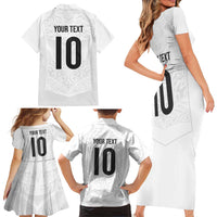 Custom New Zealand Football Family Matching Short Sleeve Bodycon Dress and Hawaiian Shirt The Whites-Sporty T90 Style - Polynesian Pride