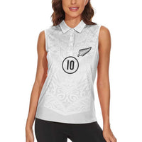 Custom New Zealand Football Women Sleeveless Polo Shirt The Whites-Sporty T90 Style - Polynesian Pride