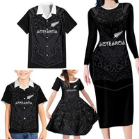 Custom Aotearoa Rugby Family Matching Long Sleeve Bodycon Dress and Hawaiian Shirt The Blacks-Sporty T90 Style - Polynesian Pride