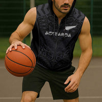 Custom Aotearoa Rugby Sleeveless Zip Hoodie The Blacks-Sporty T90 Style - Polynesian Pride