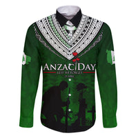 Norfolk Island ANZAC Day Family Matching Off Shoulder Long Sleeve Dress and Hawaiian Shirt Soldier Lest We Forget Camouflage LT03 Dad's Shirt - Long Sleeve Green - Polynesian Pride