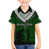 Norfolk Island ANZAC Day Family Matching Puletasi and Hawaiian Shirt Soldier Lest We Forget Camouflage LT03 Son's Shirt Green - Polynesian Pride
