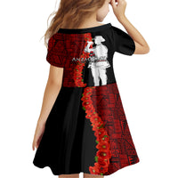 Tonga ANZAC Day Kid Short Sleeve Dress Red Poppies Flower Soldier Lest We Forget LT03 - Polynesian Pride