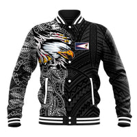 American Samoa Flag Day Baseball Jacket Tribal Tattoo with Eagle Black LT03 Unisex Black - Polynesian Pride