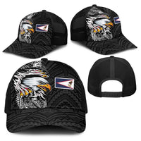 American Samoa Flag Day Baseball Net Cap Tribal Tattoo with Eagle Black LT03 - Polynesian Pride