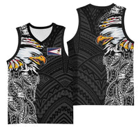 American Samoa Flag Day Basketball Jersey Tribal Tattoo with Eagle Black LT03 - Polynesian Pride