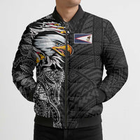 American Samoa Flag Day Bomber Puffer Jacket Tribal Tattoo with Eagle Black LT03 - Polynesian Pride