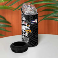 American Samoa Flag Day 4 in 1 Can Cooler Tumbler Tribal Tattoo with Eagle Black LT03 - Polynesian Pride