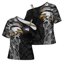 American Samoa Flag Day Cross Shoulder Shirt Tribal Tattoo with Eagle Black LT03 - Polynesian Pride