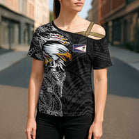American Samoa Flag Day Cross Shoulder Shirt Tribal Tattoo with Eagle Black LT03 - Polynesian Pride