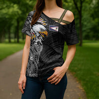 American Samoa Flag Day Cross Shoulder Shirt Tribal Tattoo with Eagle Black LT03 - Polynesian Pride