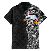 American Samoa Flag Day Family Matching Off The Shoulder Long Sleeve Dress and Hawaiian Shirt Tribal Tattoo with Eagle Black