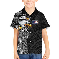 American Samoa Flag Day Family Matching Off Shoulder Short Dress and Hawaiian Shirt Tribal Tattoo with Eagle Black