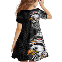 American Samoa Flag Day Family Matching Summer Maxi Dress and Hawaiian Shirt Tribal Tattoo with Eagle Black