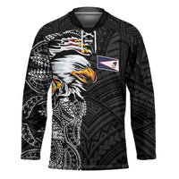 American Samoa Flag Day Hockey Jersey Tribal Tattoo with Eagle Black LT03 Unisex Black - Polynesian Pride
