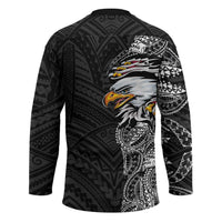 American Samoa Flag Day Hockey Jersey Tribal Tattoo with Eagle Black LT03 - Polynesian Pride