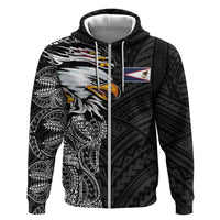 American Samoa Flag Day Hoodie Tribal Tattoo with Eagle Black LT03 Zip Hoodie Black - Polynesian Pride