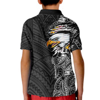American Samoa Flag Day Kid Polo Shirt Tribal Tattoo with Eagle Black LT03 - Polynesian Pride