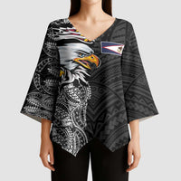 American Samoa Flag Day Kimono Sleeve Blouse Tribal Tattoo with Eagle Black LT03 - Polynesian Pride