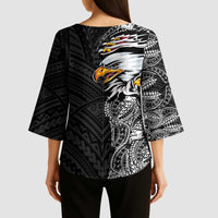 American Samoa Flag Day Kimono Sleeve Blouse Tribal Tattoo with Eagle Black LT03 - Polynesian Pride