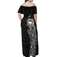 American Samoa Flag Day Off Shoulder Maxi Dress Tribal Tattoo with Eagle Black LT03 - Polynesian Pride