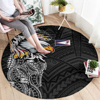 American Samoa Flag Day Round Carpet Tribal Tattoo with Eagle Black LT03 - Polynesian Pride