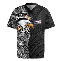 American Samoa Flag Day Rugby Jersey Tribal Tattoo with Eagle Black LT03 Black - Polynesian Pride
