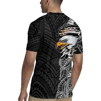 American Samoa Flag Day Rugby Jersey Tribal Tattoo with Eagle Black LT03 - Polynesian Pride
