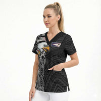 American Samoa Flag Day Scrub Top Tribal Tattoo with Eagle Black LT03 - Polynesian Pride