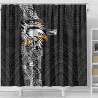 American Samoa Flag Day Shower Curtain Tribal Tattoo with Eagle Black LT03 - Polynesian Pride