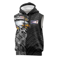 American Samoa Flag Day Sleeveless Hoodie Tribal Tattoo with Eagle Black LT03 Black - Polynesian Pride
