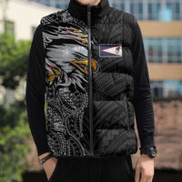 American Samoa Flag Day Sleeveless Puffer Jacket Tribal Tattoo with Eagle Black LT03 - Polynesian Pride