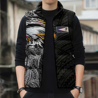 American Samoa Flag Day Sleeveless Puffer Jacket Tribal Tattoo with Eagle Black LT03 - Polynesian Pride