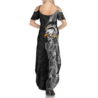 American Samoa Flag Day Summer Maxi Dress Tribal Tattoo with Eagle Black LT03 - Polynesian Pride