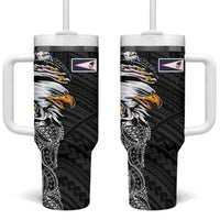 American Samoa Flag Day Tumbler With Handle Tribal Tattoo with Eagle Black LT03 One Size: 40 oz Black - Polynesian Pride