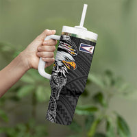 American Samoa Flag Day Tumbler With Handle Tribal Tattoo with Eagle Black LT03 - Polynesian Pride