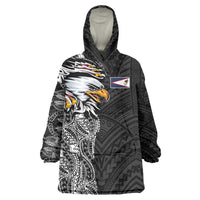 American Samoa Flag Day Wearable Blanket Hoodie Tribal Tattoo with Eagle Black LT03 One Size Black - Polynesian Pride
