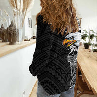 American Samoa Flag Day Women Casual Shirt Tribal Tattoo with Eagle Black LT03 - Polynesian Pride
