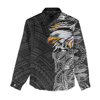 American Samoa Flag Day Women Casual Shirt Tribal Tattoo with Eagle Black LT03 - Polynesian Pride