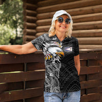 American Samoa Flag Day Women Polo Shirt Tribal Tattoo with Eagle Black LT03 - Polynesian Pride