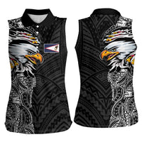 American Samoa Flag Day Women Sleeveless Polo Shirt Tribal Tattoo with Eagle Black LT03 - Polynesian Pride
