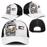 American Samoa Flag Day Baseball Net Cap Tribal Tattoo with Eagle White LT03 - Polynesian Pride