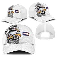 American Samoa Flag Day Baseball Net Cap Tribal Tattoo with Eagle White LT03 - Polynesian Pride