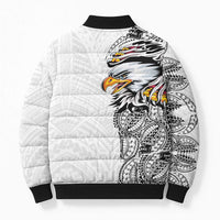 American Samoa Flag Day Bomber Puffer Jacket Tribal Tattoo with Eagle White LT03 - Polynesian Pride