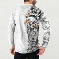 American Samoa Flag Day Button Sweatshirt Tribal Tattoo with Eagle White LT03 - Polynesian Pride