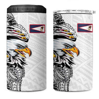 American Samoa Flag Day 4 in 1 Can Cooler Tumbler Tribal Tattoo with Eagle White LT03 One Size: 16 oz White - Polynesian Pride