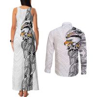 American Samoa Flag Day Couples Matching Tank Maxi Dress and Long Sleeve Button Shirt Tribal Tattoo with Eagle White LT03 - Polynesian Pride